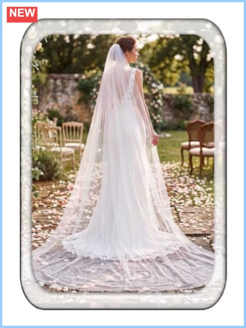 Cathedral Length Tulle Wedding Veil with Comb 1 Tier Sparkle Bridal